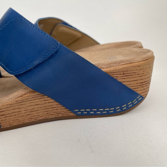 Dansko Lacee Platform Sandal Slide Shoe Cobalt Blue Burnished Leather Open Toe - Picture 7 of 12